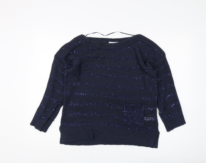 Wallis Women's Petite Blue Sequin Pullover Jumper Size 14