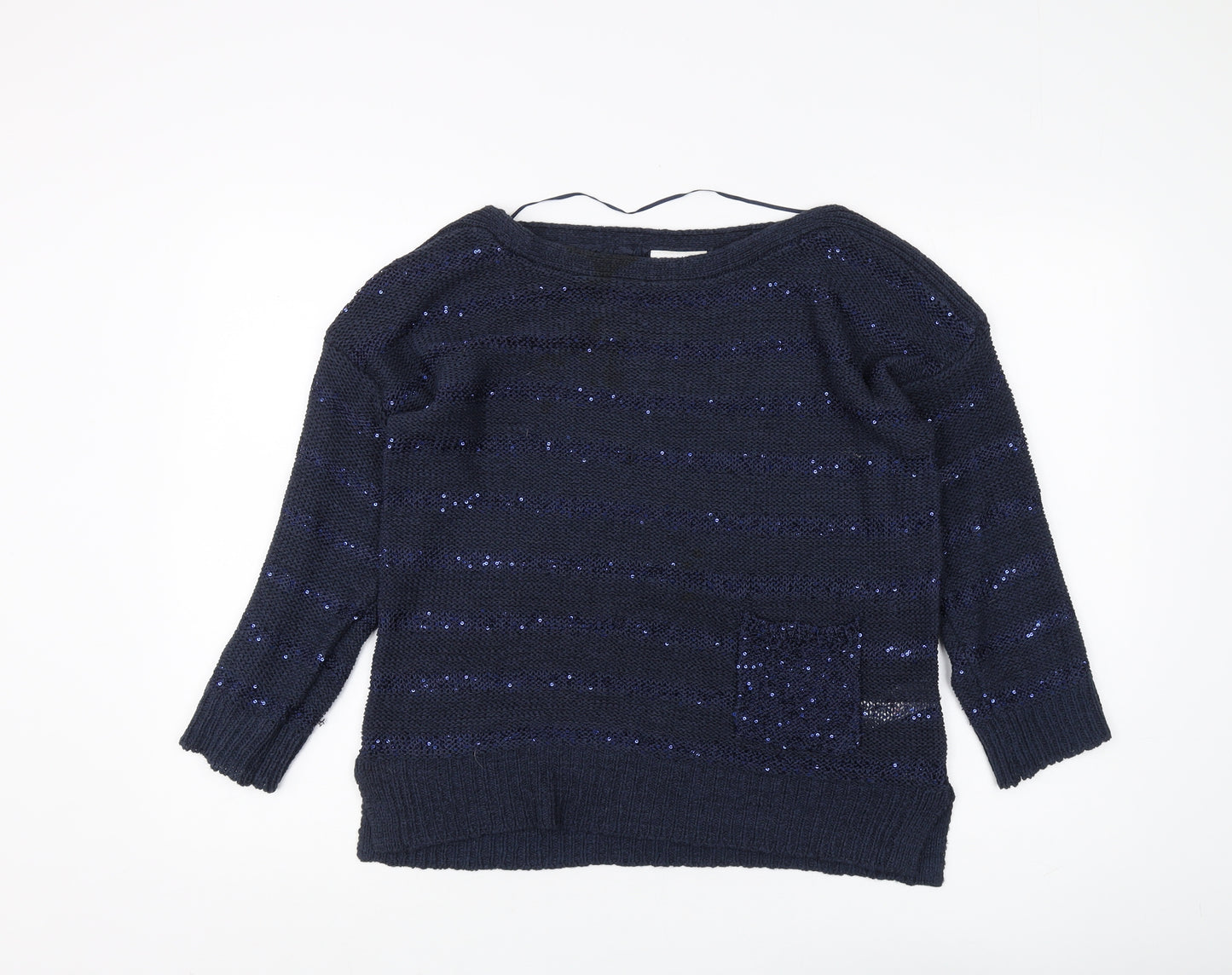 Wallis Women's Petite Blue Sequin Pullover Jumper Size 14