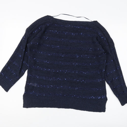 Wallis Women's Petite Blue Sequin Pullover Jumper Size 14