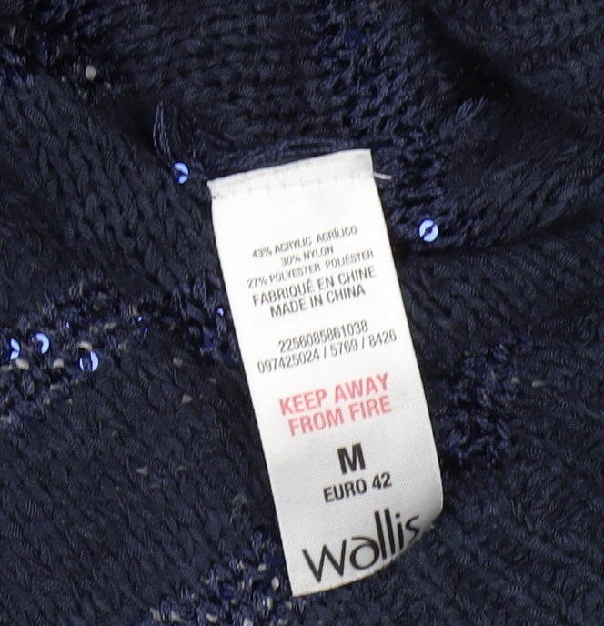 Wallis Women's Petite Blue Sequin Pullover Jumper Size 14