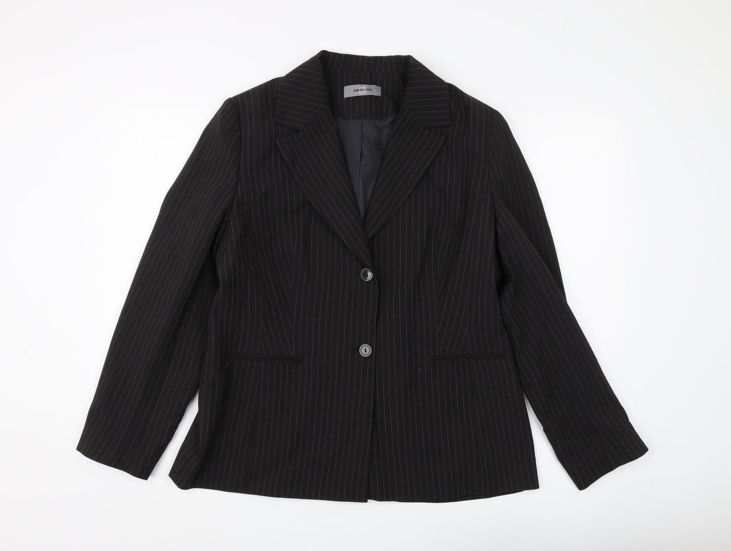 Amaranto Women's Black Pinstripe Suit Jacket Size 16