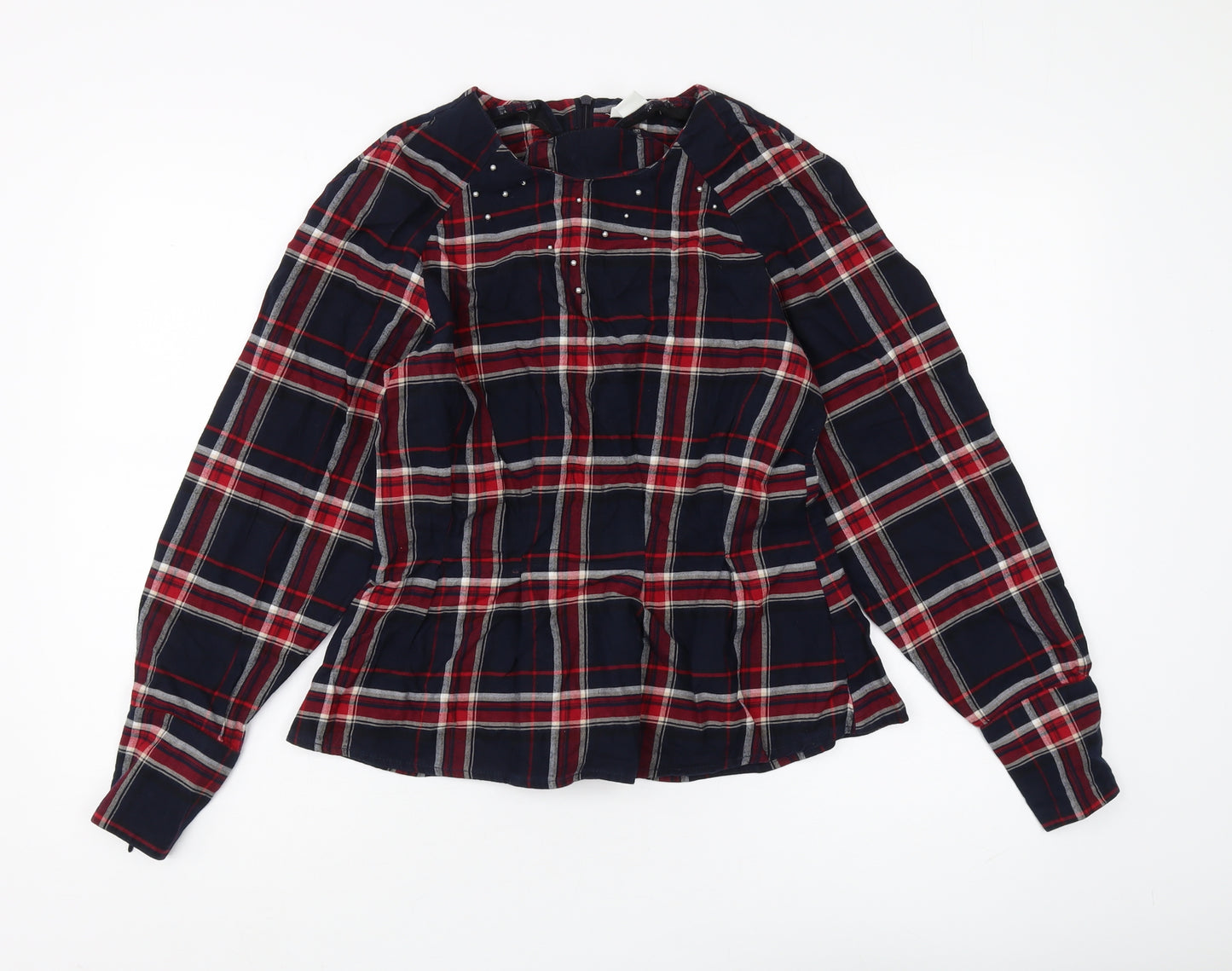 H&M Women's Multicoloured Plaid Blouse, Size 8