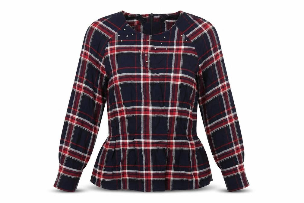 Front view of H&M Women's Multicoloured Plaid Blouse, size 8