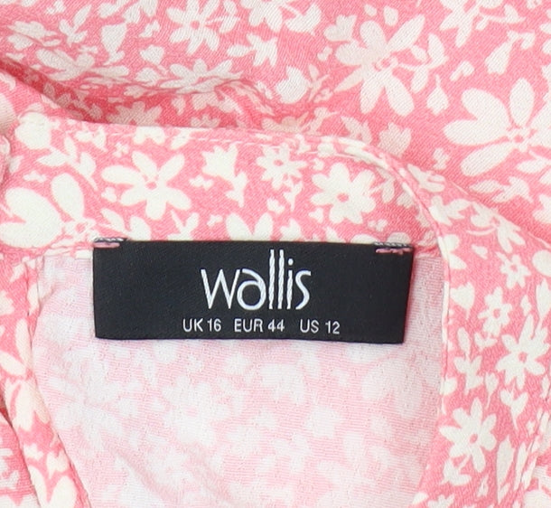 Wallis Women's Pink Floral Blouse, Size 16, Long Sleeve