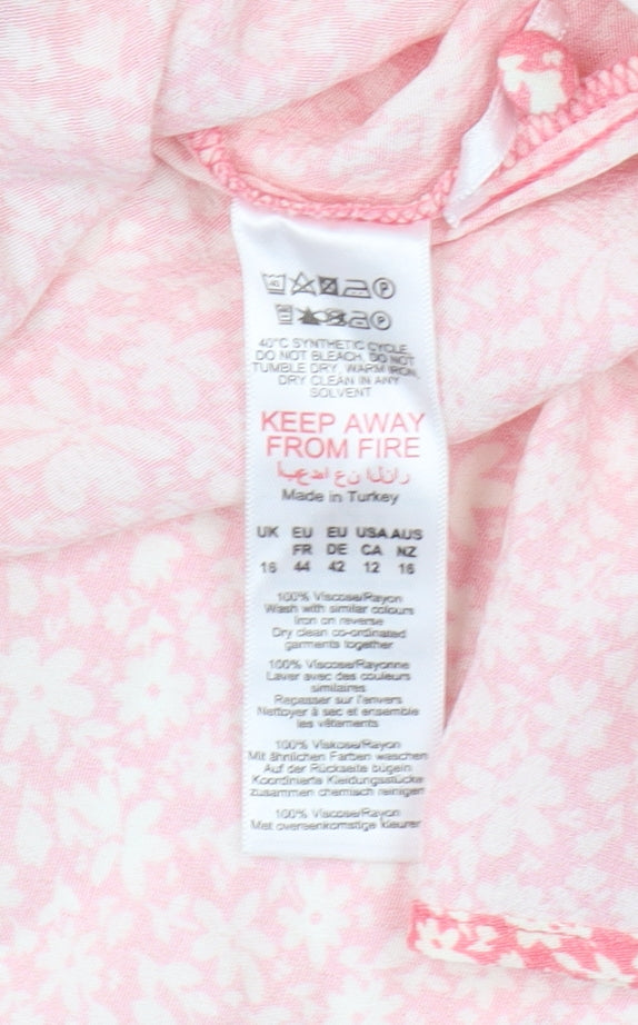 Wallis Women's Pink Floral Blouse, Size 16, Long Sleeve