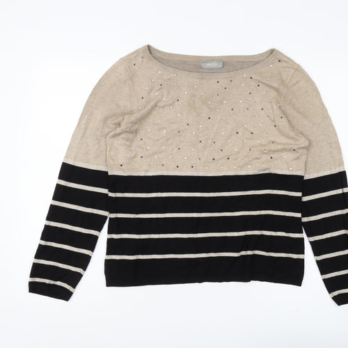 Wallis Women's Beige Black Striped Pullover Jumper Size 16