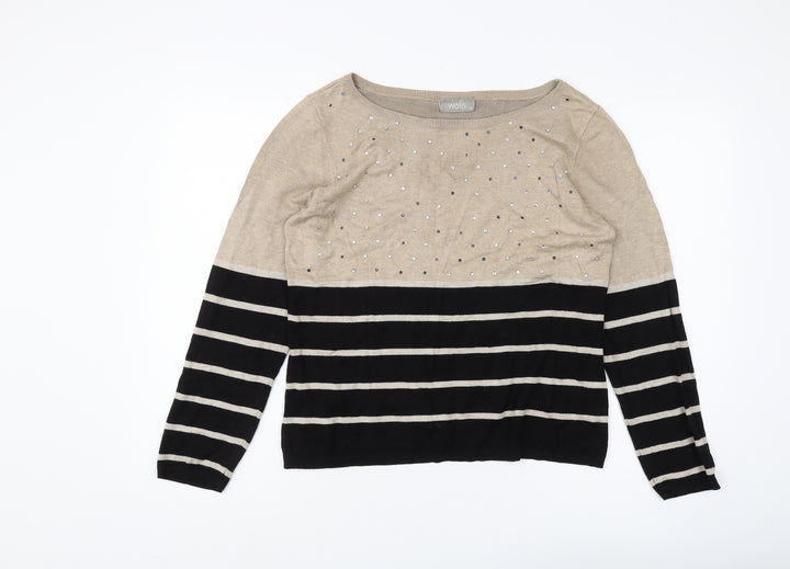 Wallis Women's Beige Black Striped Pullover Jumper Size 16