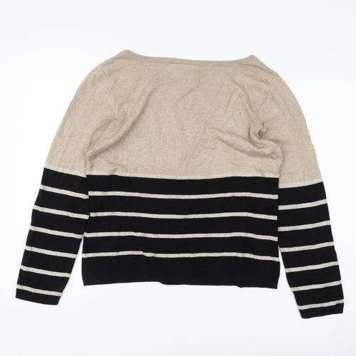 Wallis Women's Beige Black Striped Pullover Jumper Size 16