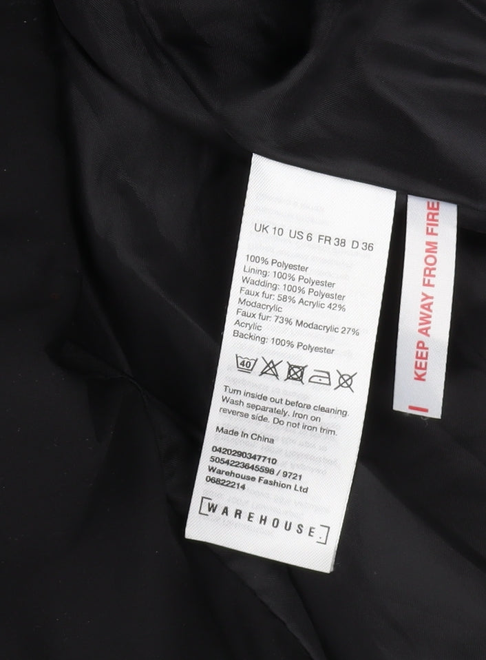 Warehouse Women's Black Puffer Jacket  Size 10