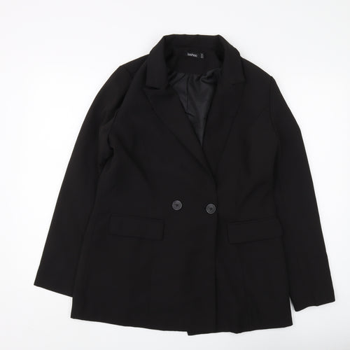 Boohoo Women's Black Blazer Size 10 Double-Breasted Lined