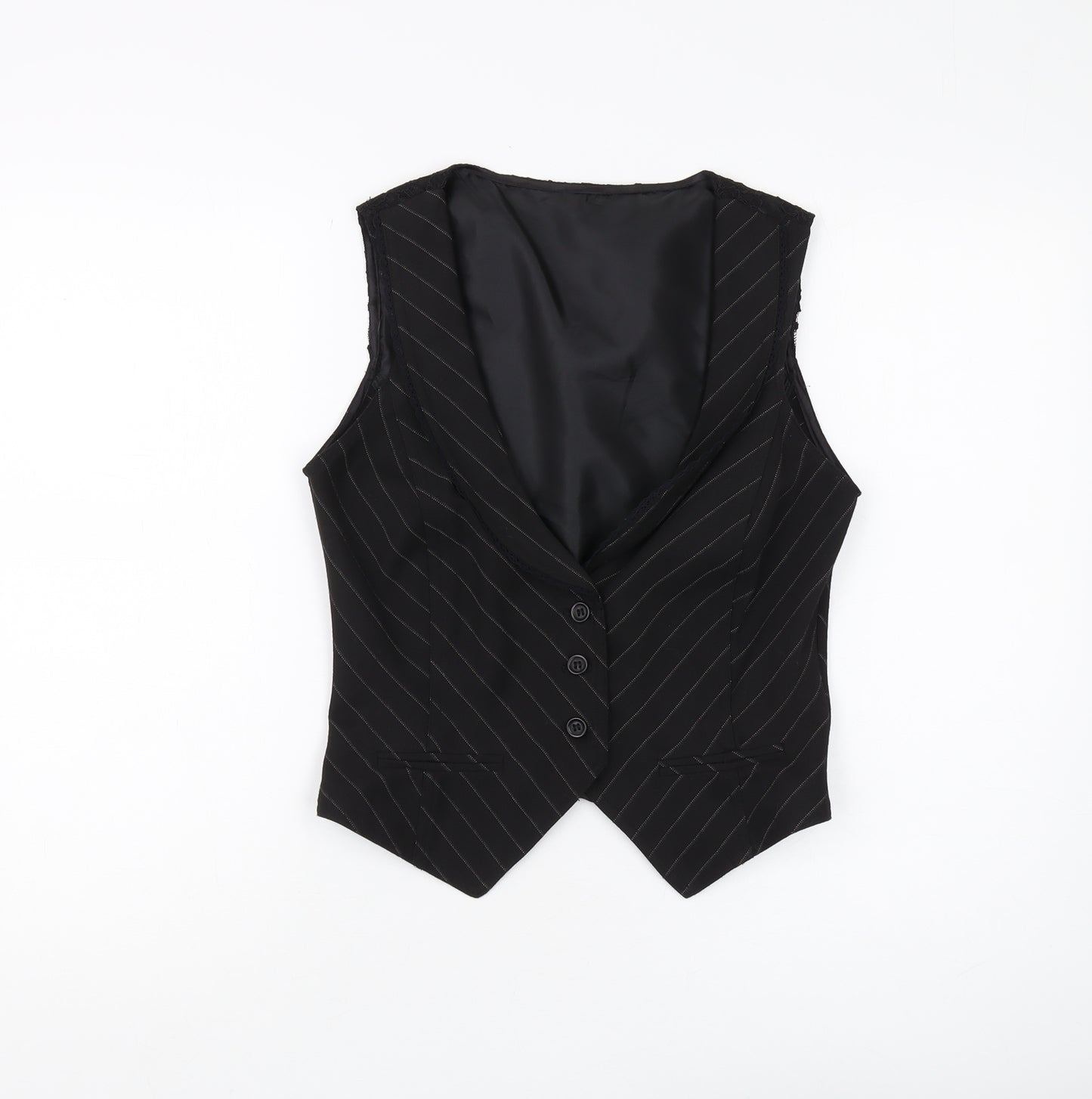 New Look Women's Black Pinstripe Waistcoat Size 14