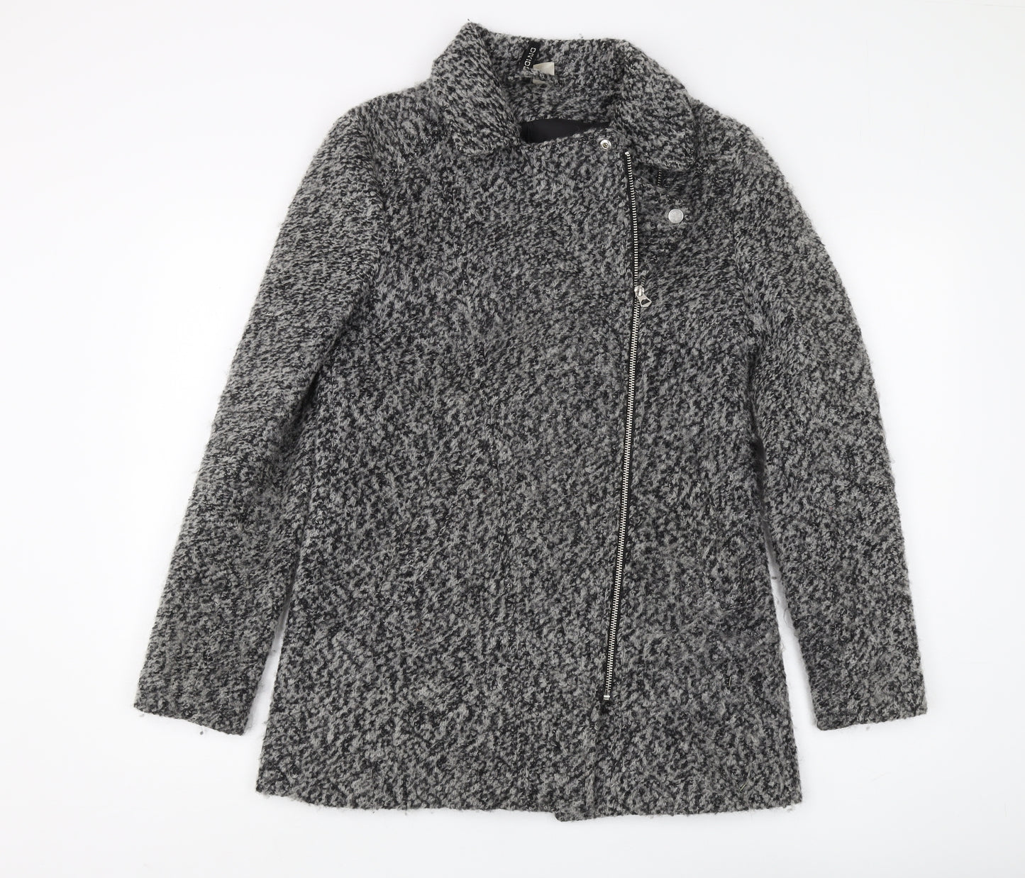 H&M Women's Grey Motorcycle Coat Size 12 - Casual Full Zip