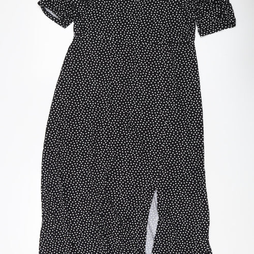 Dorothy Perkins Women's Black Polka Dot Midi Dress - UK 16