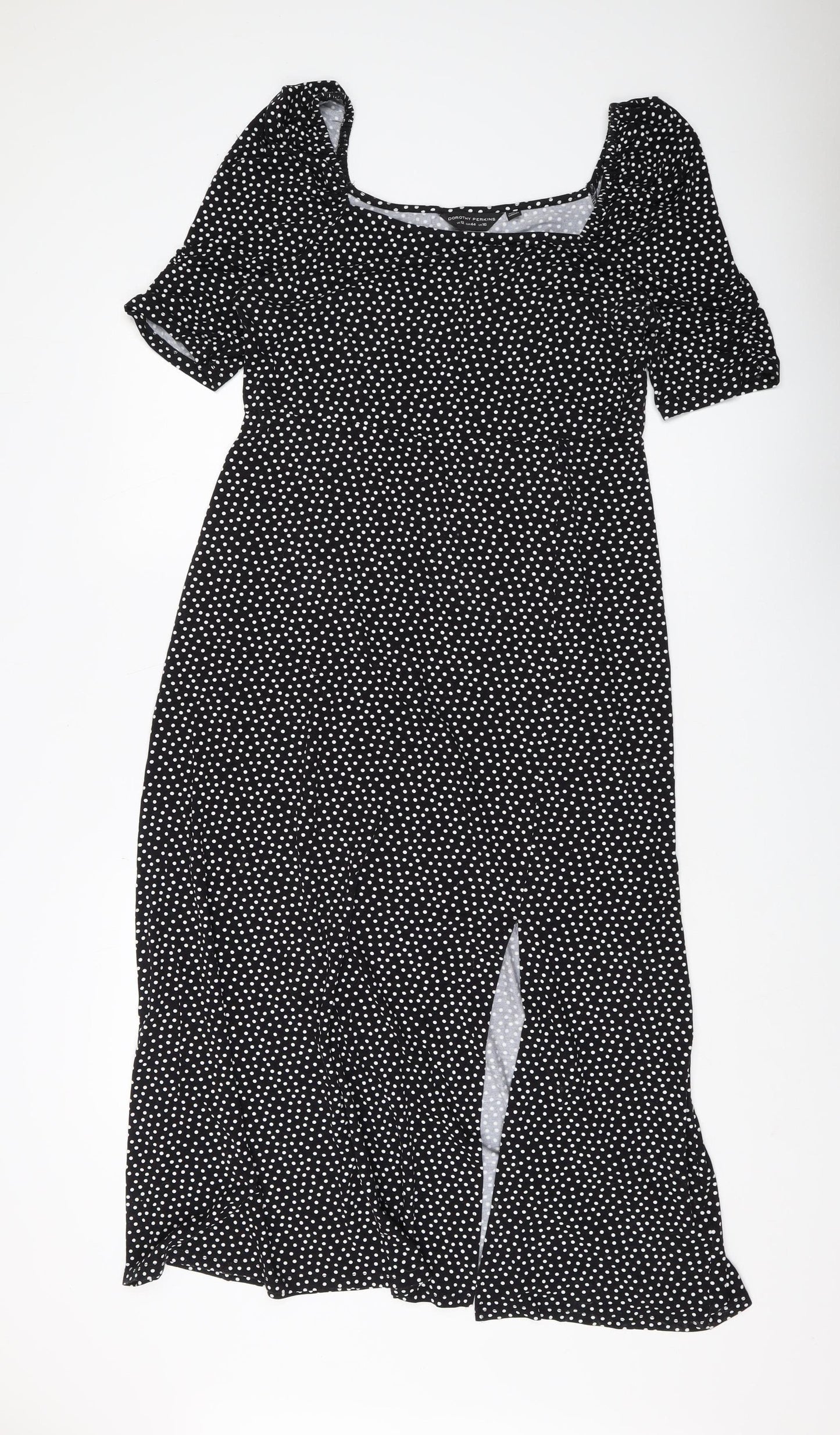 Dorothy Perkins Women's Black Polka Dot Midi Dress - UK 16
