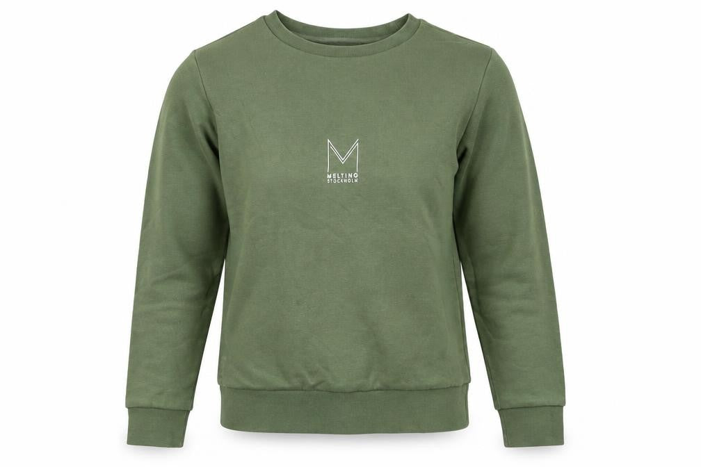 Front view of Melting Stockholm unisex green xs pullover sweatshirt