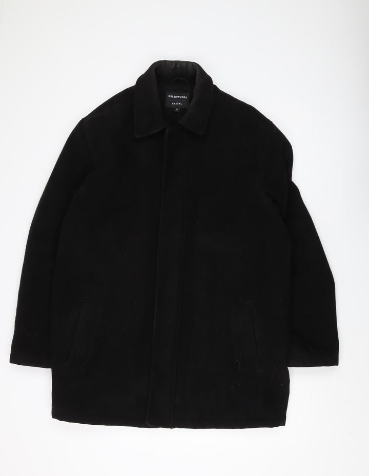 Greenwoods Men's Black Overcoat, M, Casual Mid-Length