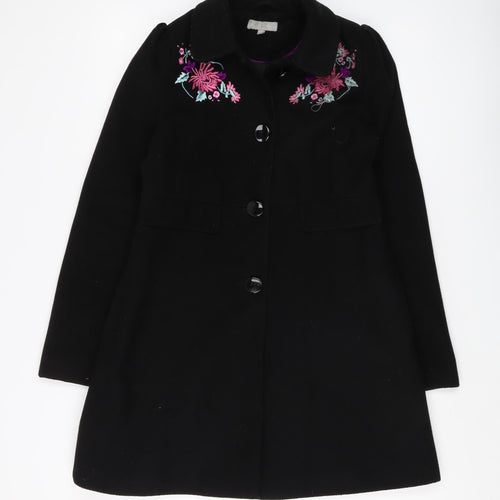 Red Herring Women's Black Wool Embroidered Coat Size 8