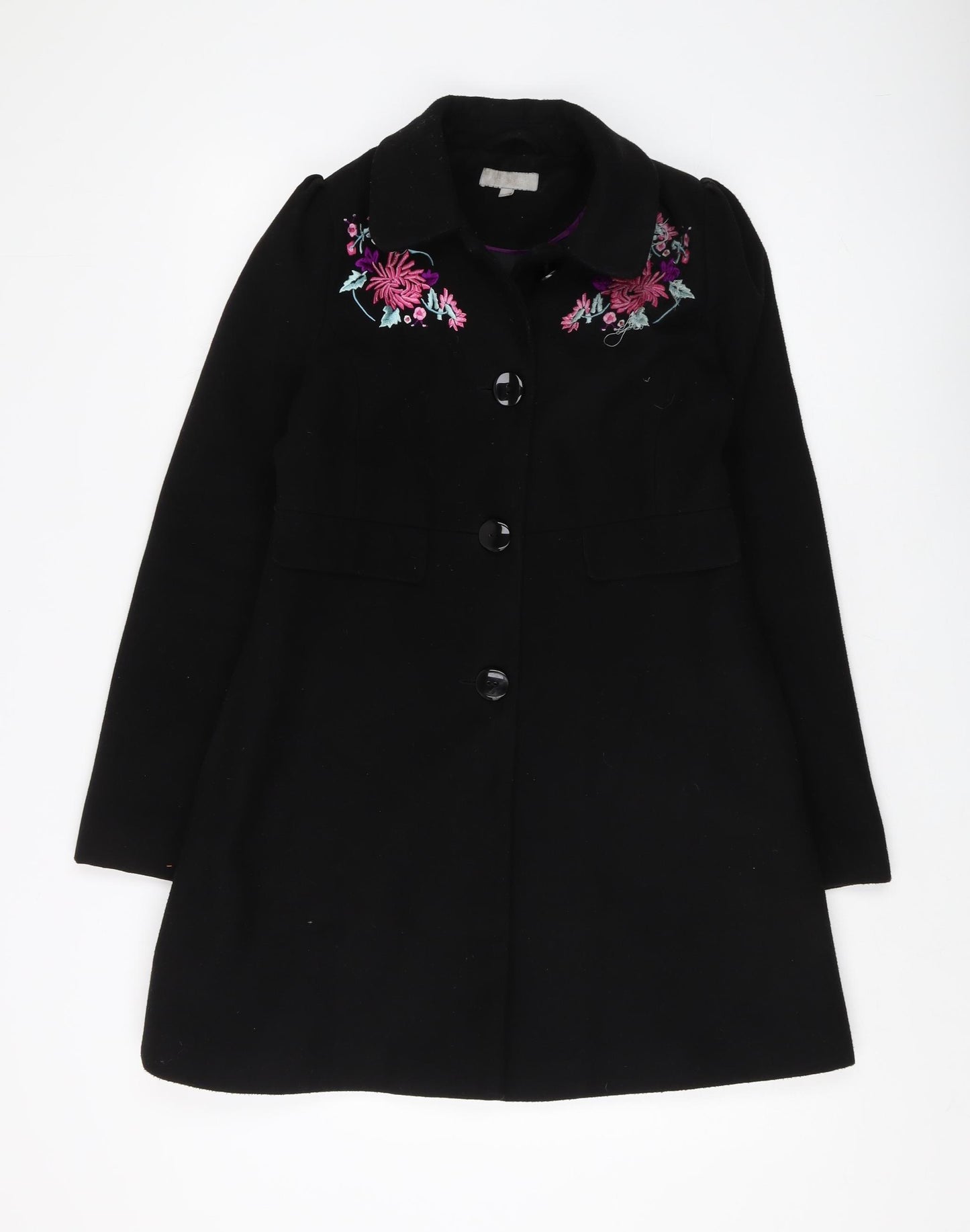 Red Herring Women's Black Wool Embroidered Coat Size 8