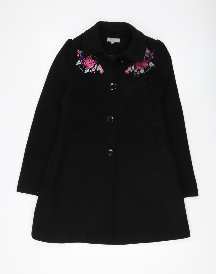 Red Herring Women's Black Wool Embroidered Coat Size 8