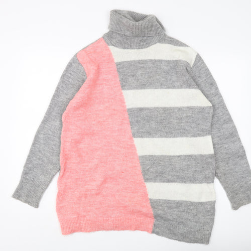 Wallis Women's Grey Striped Roll Neck Jumper M
