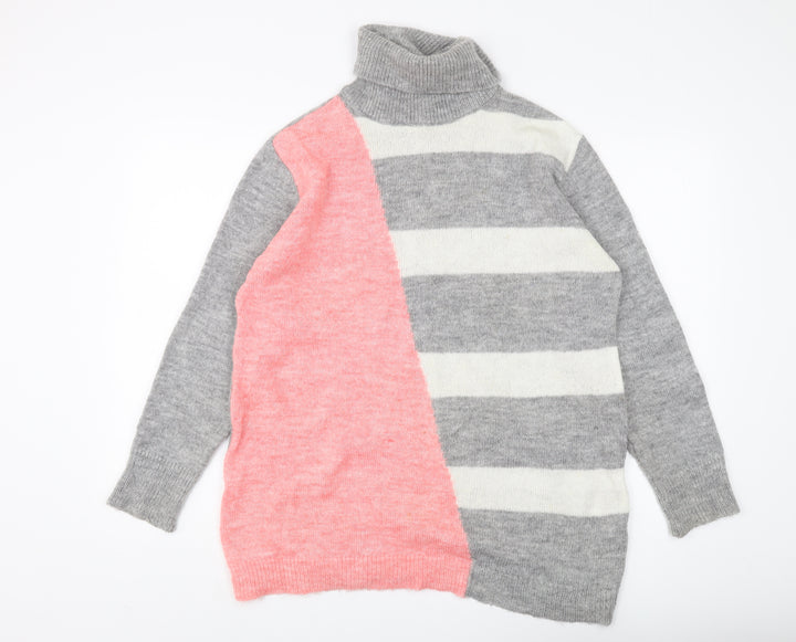 Wallis Women's Grey Striped Roll Neck Jumper M