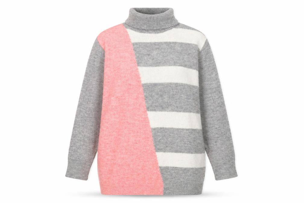 Front view of Wallis Women's Grey Striped Roll Neck Jumper M