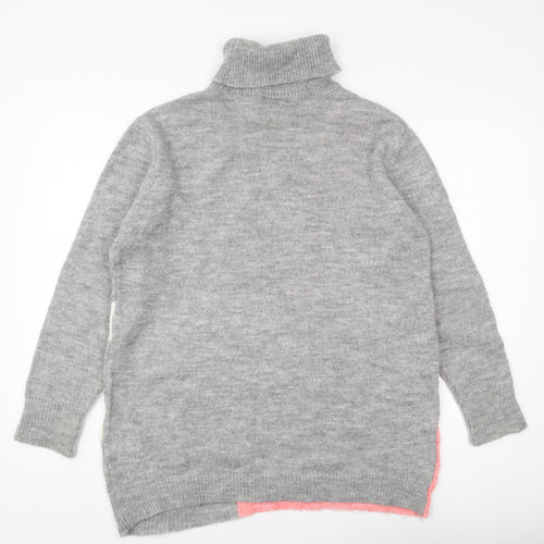 Wallis Women's Grey Striped Roll Neck Jumper M