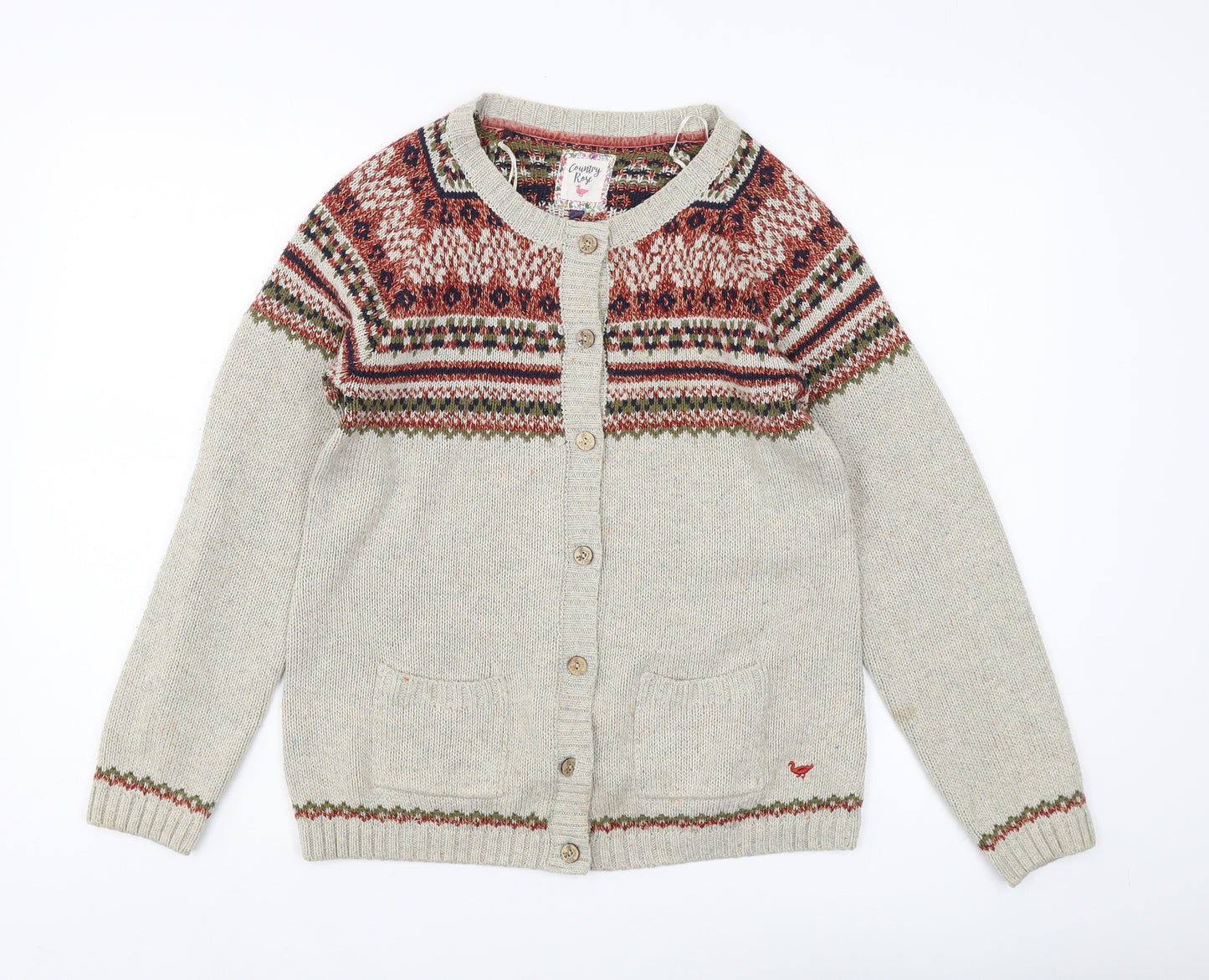 Country Rose Women's Beige Cardigan Size S Fair Isle