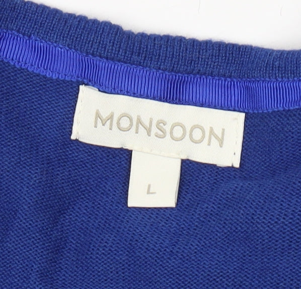 Monsoon Women's Blue Cardigan, Size L, V-Neck Knit