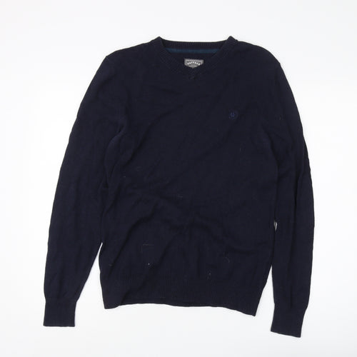 FatFace Men's Blue V-Neck Cotton Cashmere Jumper S