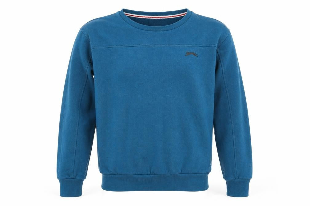 Front view of Slazenger boys’ blue sweatshirt 13 years crew neck pullover