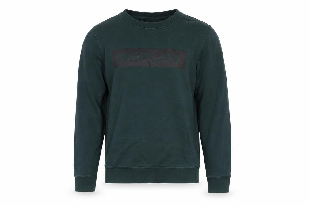 Front view of Replay Men's Green Logo Pullover Sweatshirt, size S