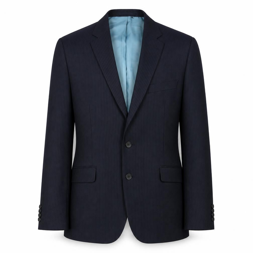 Front view of Moss Esq Men's Blue Pinstripe Blazer 38R Regular Fit