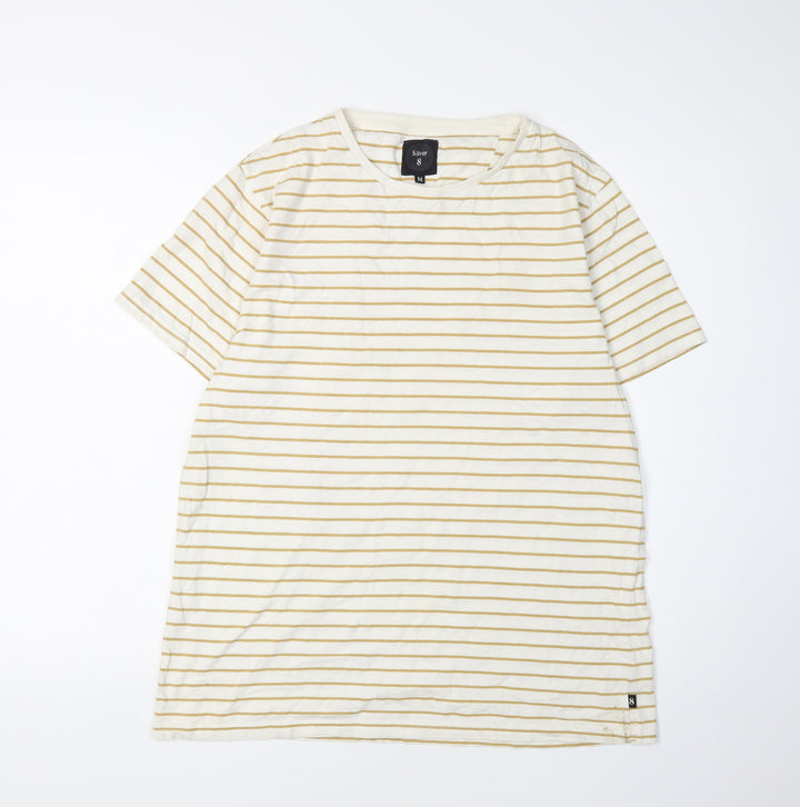 Silver Eight Men's White Striped T-Shirt Size M