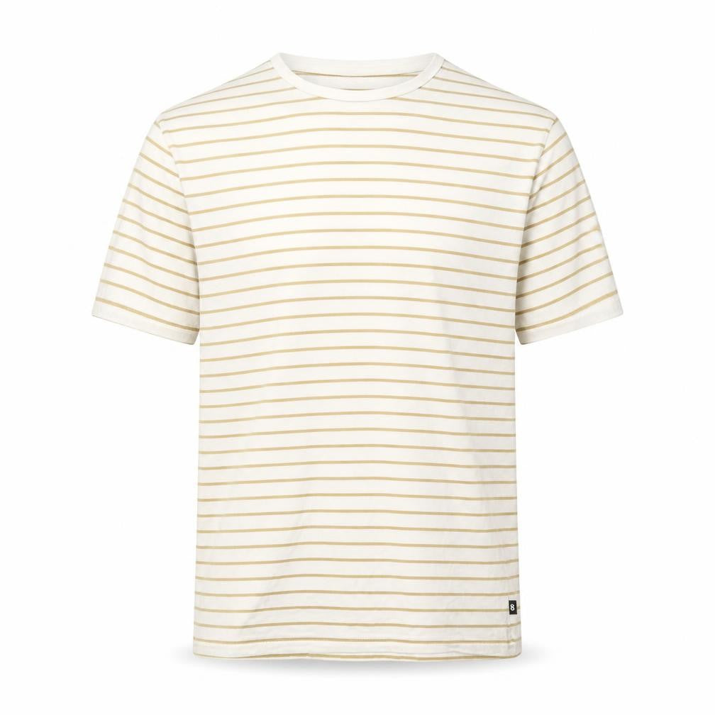 Front view of Silver Eight Men's White Striped T-Shirt, size M