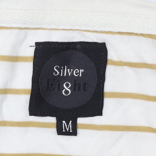Silver Eight Men's White Striped T-Shirt Size M
