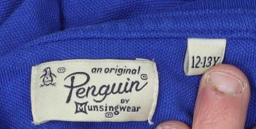 Penguin Boys Blue Polo Shirt Size 12-13 Years Logo Accent