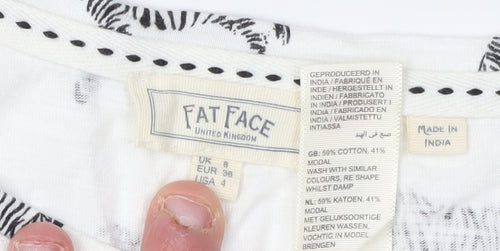 Fat Face Women's Zebra Print T-Shirt Size 8 White