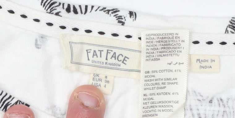 Fat Face Women's Zebra Print T-Shirt Size 8 White