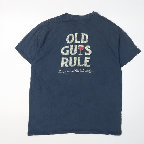 Old Guys Rule Men's Blue Funny T-Shirt, Logo Design Size L