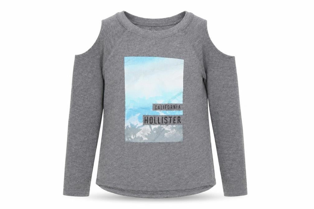 Front view of Hollister Women's Grey Cold Shoulder Pullover XS