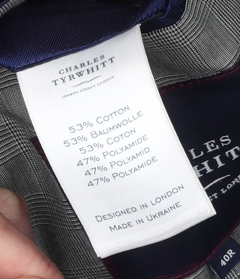 Charles Tyrwhitt Men's Blue Overcoat 40R Classic Check