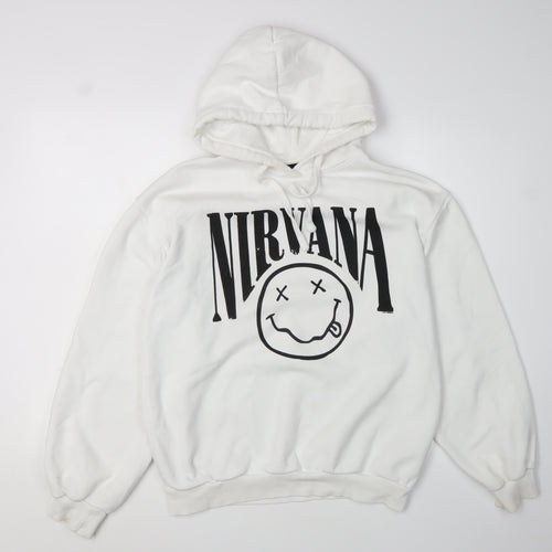 Bershka Women White Nirvana Hoodie Small