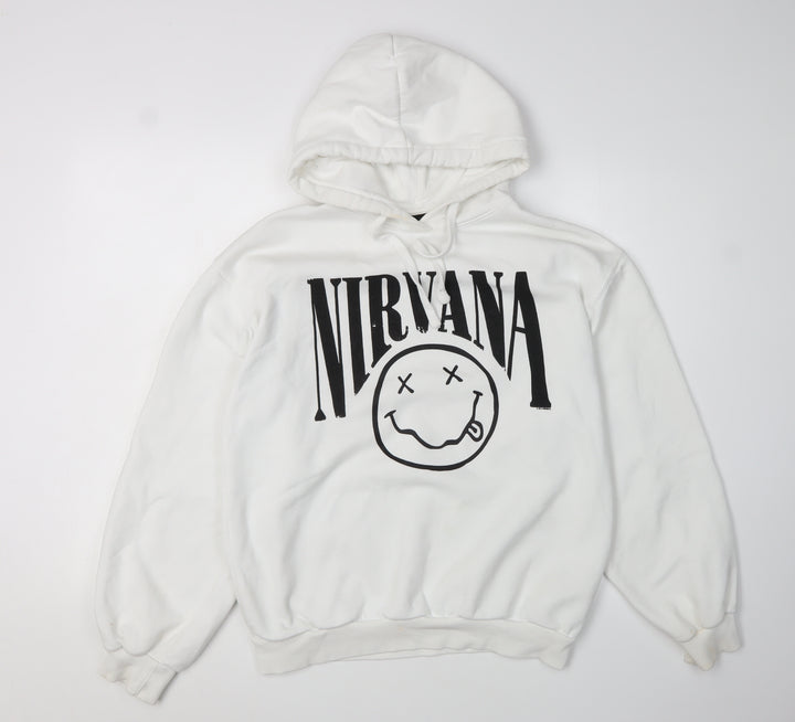 Bershka Women White Nirvana Hoodie Small