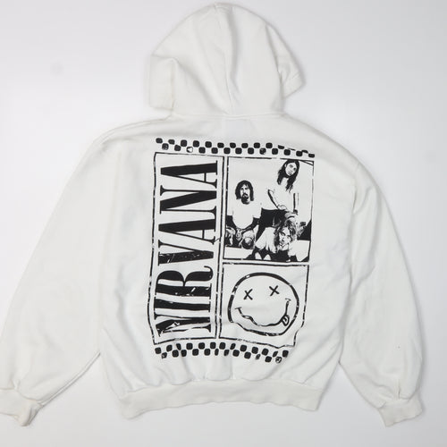 Bershka Women White Nirvana Hoodie Small