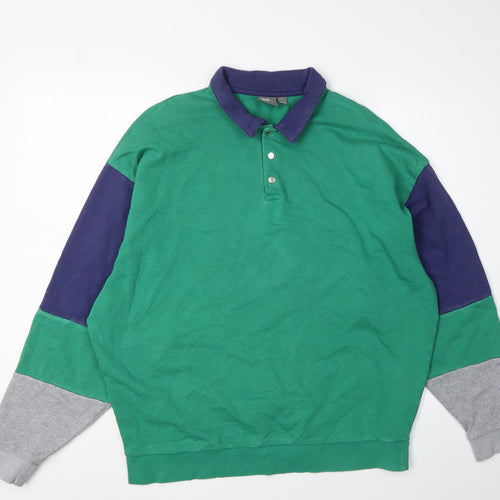 ASOS Men's Green Henley Sweatshirt L Knit Cotton