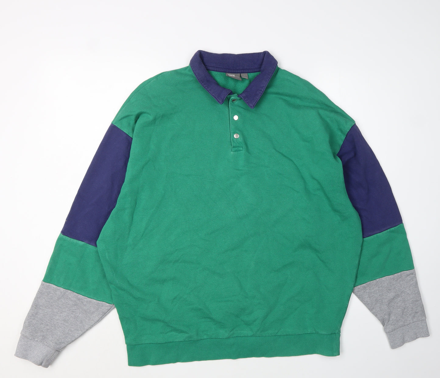 ASOS Men's Green Henley Sweatshirt L Knit Cotton