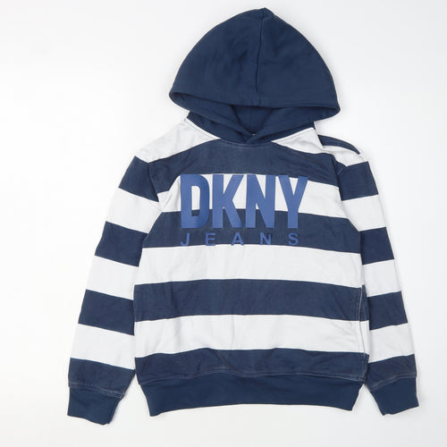 DKNY Boys Blue Striped Pullover Hoodie, Size 10