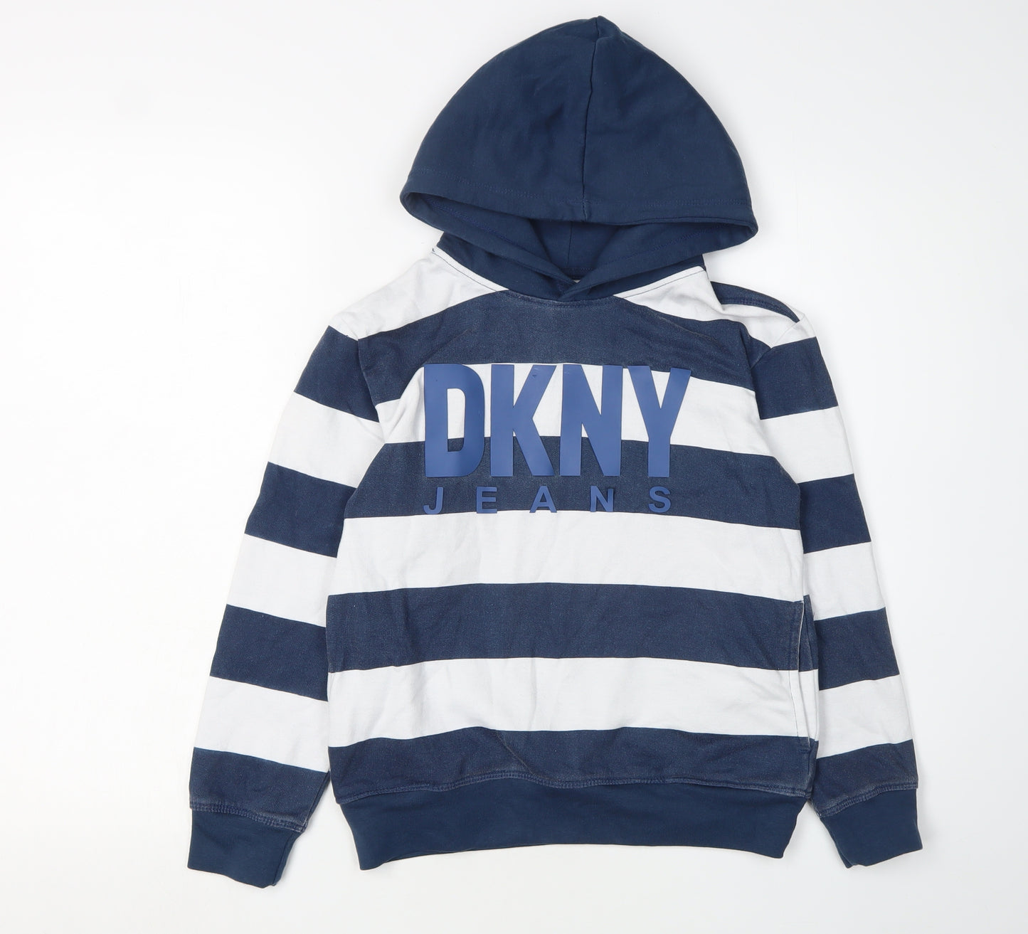 DKNY Boys Blue Striped Pullover Hoodie, Size 10