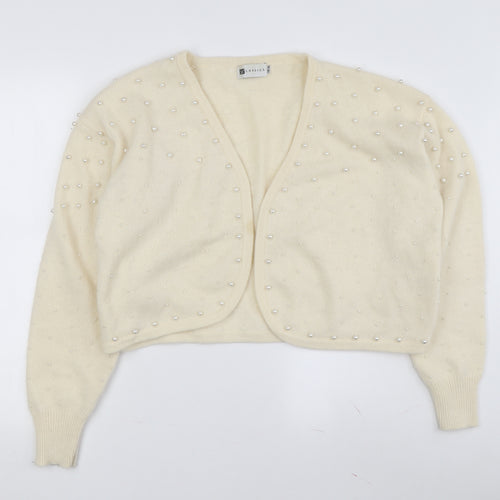 Classics Women Ivory Beaded Cardigan, 14 Plus, Wool Blend